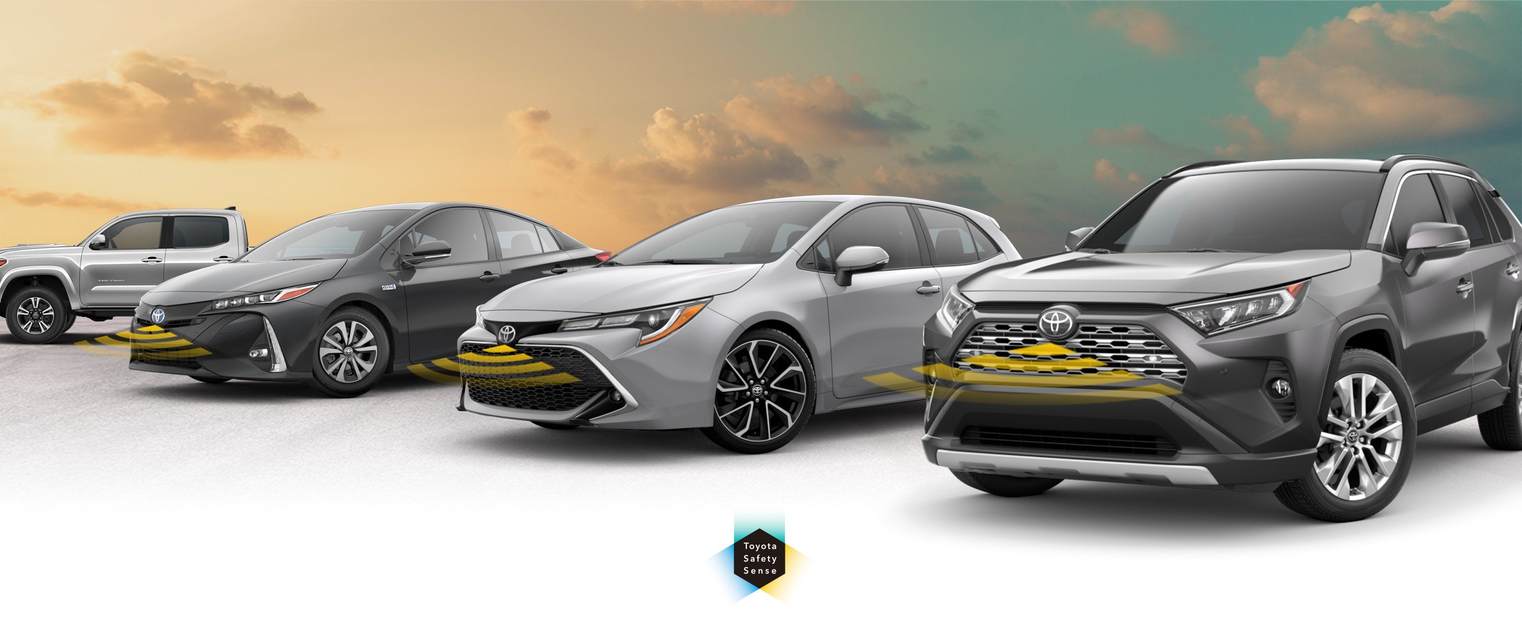 Toyota Safety Sense: Designed for Safety. Options shown on Toyota models including RAV4, Tacoma, and Camry, available now at Moses Toyota of Morgantown in Morgantown WV.